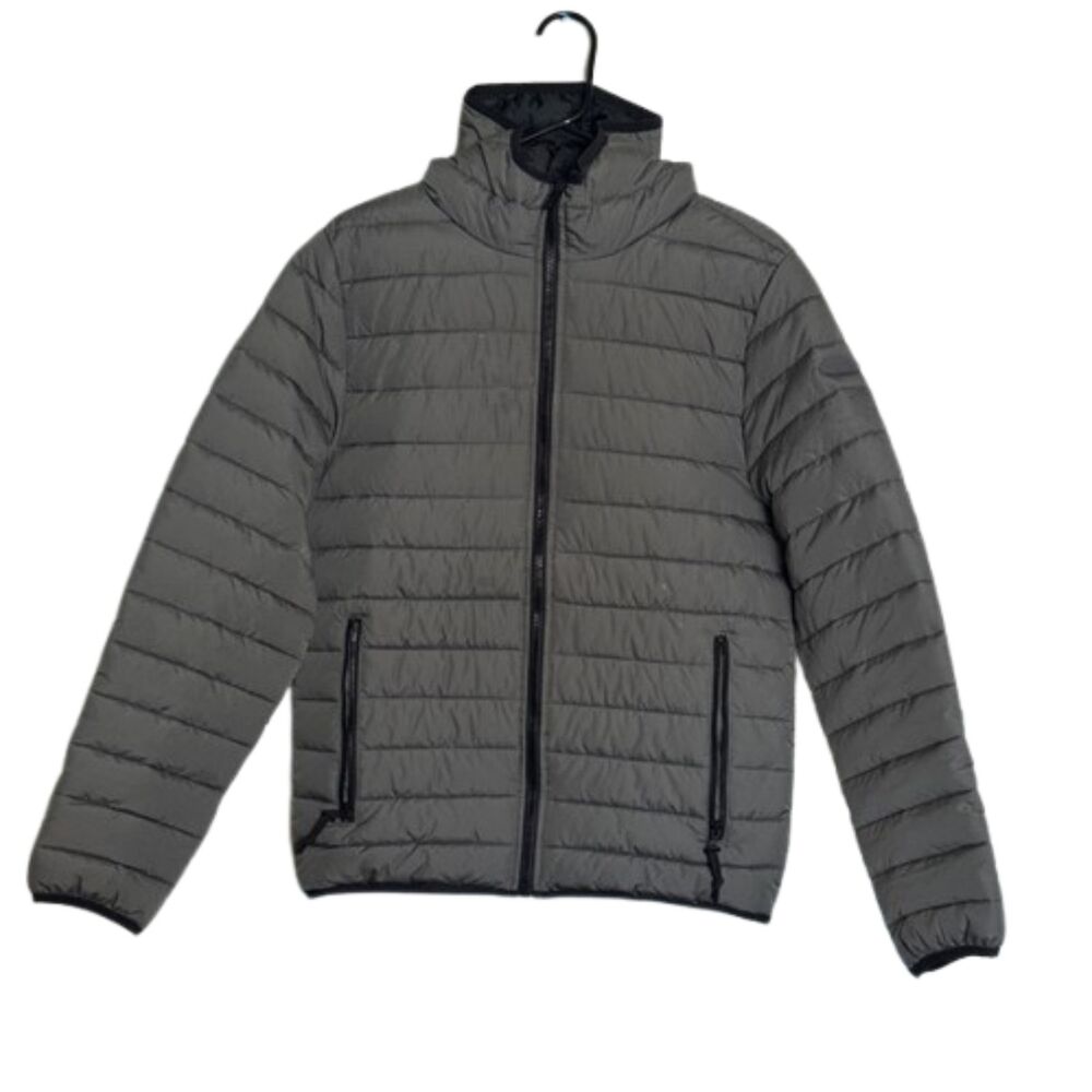 Aeropostale Puffer Coat Jacket Mens Small Zip Up Ski Snow Hood Preppy Grey